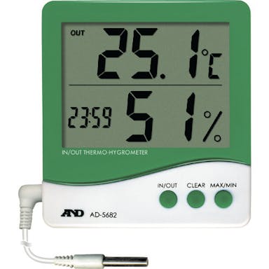 【CAINZ-DASH】エー・アンド・デイ 時計付き内外温度・湿度計 AD5682【別送品】