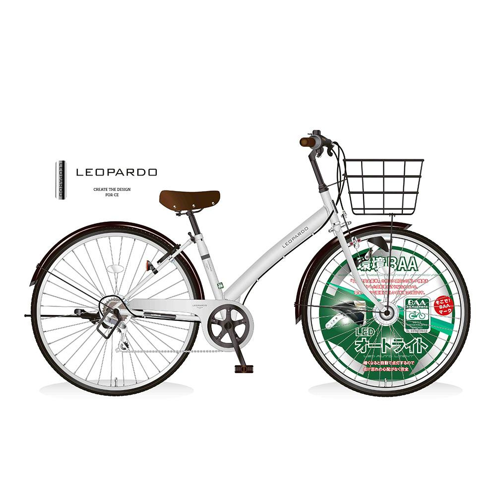 自転車】《シナネンサイクル》シティ車 LEOPARDO 27型 外装6段 BAA ホワイト | シティサイクル 通販 | ホームセンターのカインズ