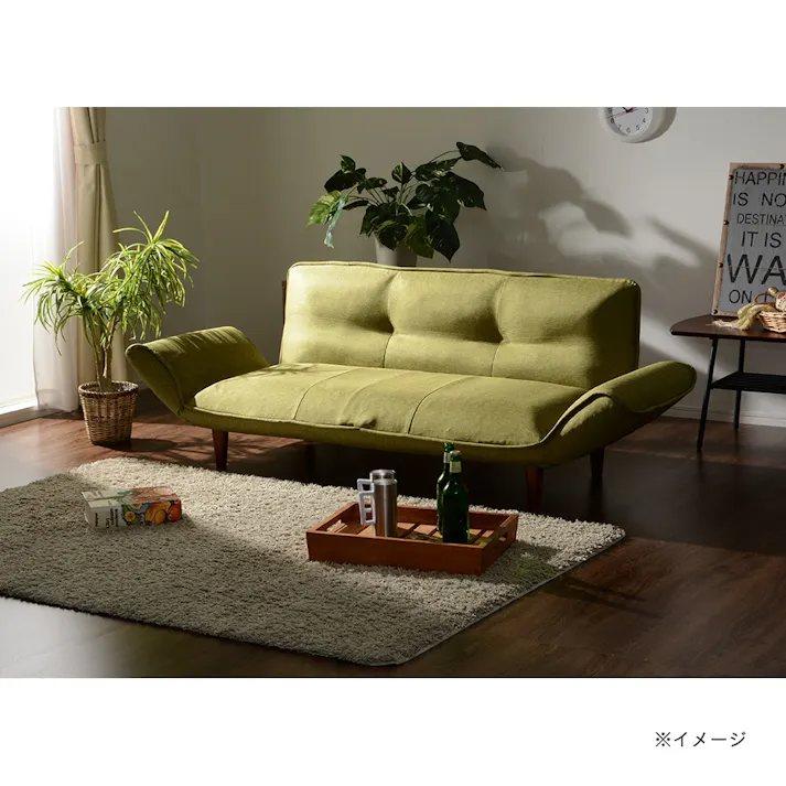 3人掛けカウチソファPVC生地 A652P-597BK【別送品】