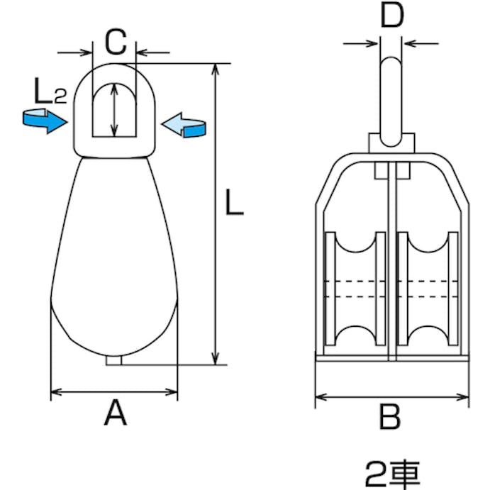 【CAINZ-DASH】水本機械製作所 滑車　ステンレス　豆ブロック２車　参考使用荷重２４０ｋｇｆ A-1274【別送品】
