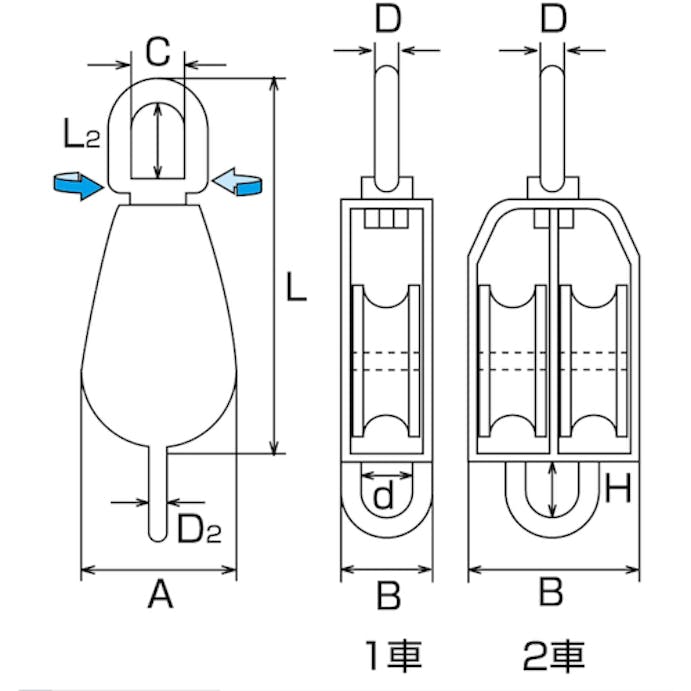 【CAINZ-DASH】水本機械製作所 滑車　ステンレス　豆ブロック２車ベケ付　参考使用荷重７０ｋｇｆ A-1275【別送品】