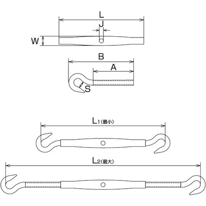 【CAINZ-DASH】水本機械製作所 ステンレス パイプターンバックルフック(フック&フック) 捻子径1分5厘 使用荷重0.49kN B-395【別送品】