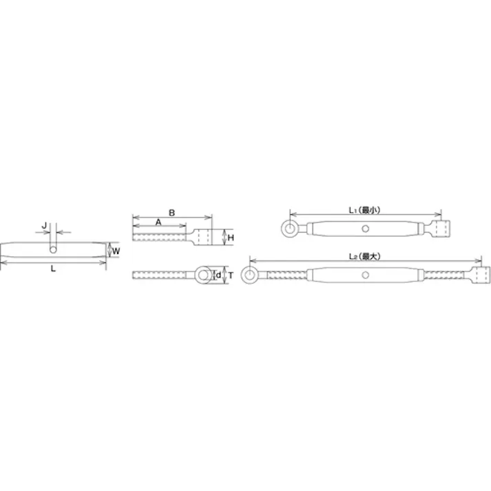 【CAINZ-DASH】水本機械製作所 ステンレス パイプターンバックルA&A 捻子径3分 使用荷重4.41kN B-1537【別送品】