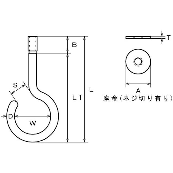 【CAINZ-DASH】水本機械製作所 ステンレス　吊りフック（ブネジ）（カットアンカー付）　線径９ｍｍ（１個入） B-2725【別送品】