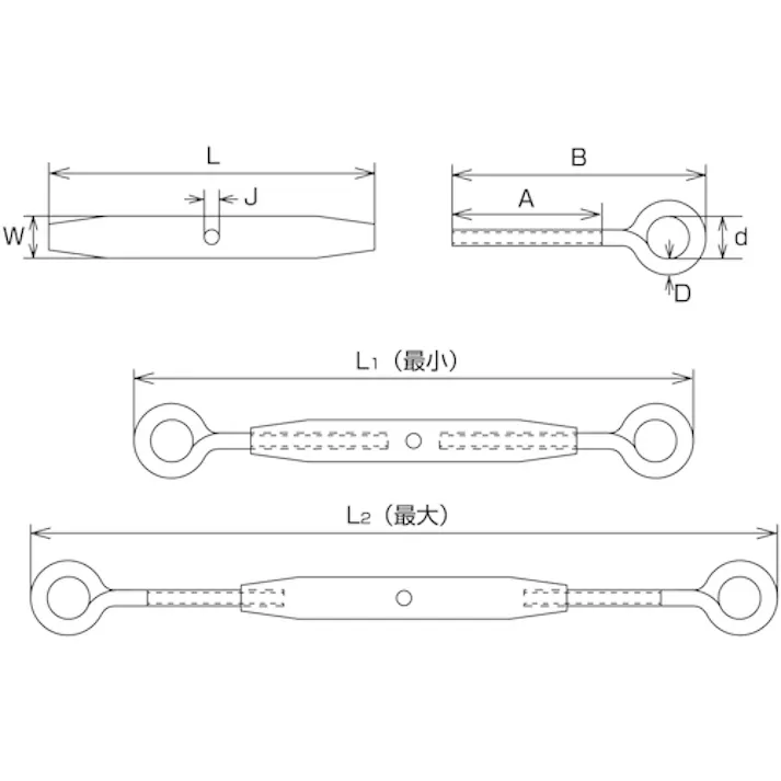 【CAINZ-DASH】水本機械製作所 ステンレス パイプターンバックル(アイ&アイ) 捻子径M-4 B3054【別送品】