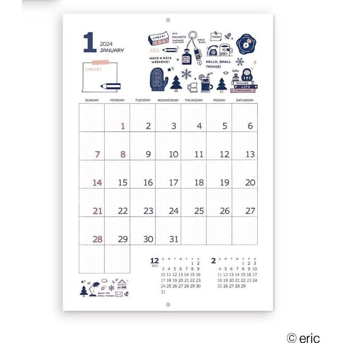新日本カレンダー 2024年 壁掛け eric カレンダー NK-4002(販売終了)