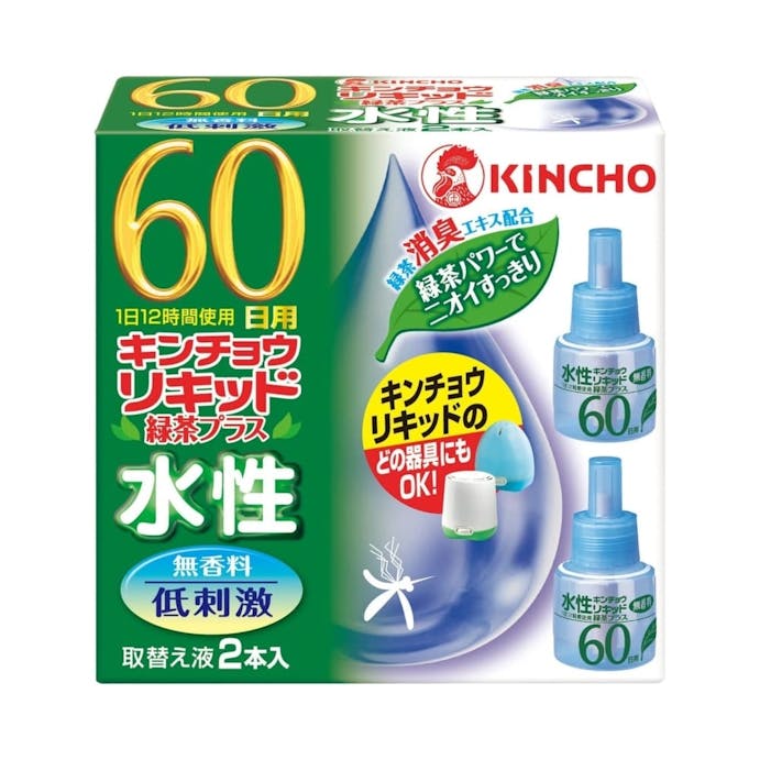 大日本除虫菊 KINCHO 水性キンチョウリキッド 60日 無香料緑茶プラス 取替え液 2本