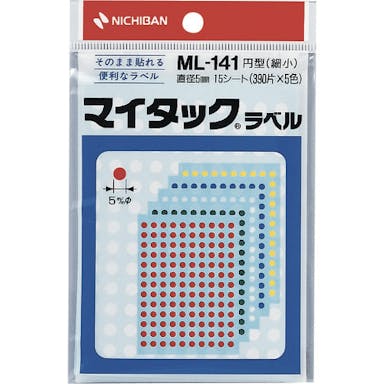 【CAINZ-DASH】ニチバン マイタックラベル（カラーラベル）　ＭＬ－１４１　５色（赤、黄、緑、青、白）丸５ｍｍ ML-141【別送品】