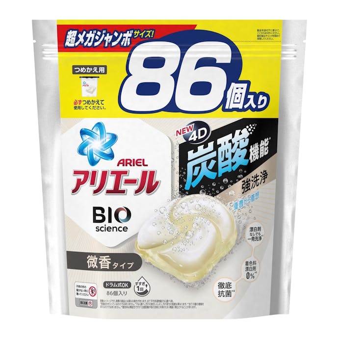 P＆G アリエール バイオサイエンス ジェルボール 4D 微香タイプ 詰替 86個(販売終了)