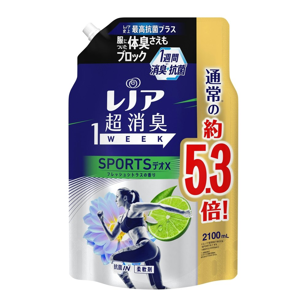 高級素材使用ブランド レノア 超消臭1WEEK SPORTSデオX フレッシュシトラスの香り 本体 530ml 1個 柔軟剤 P G