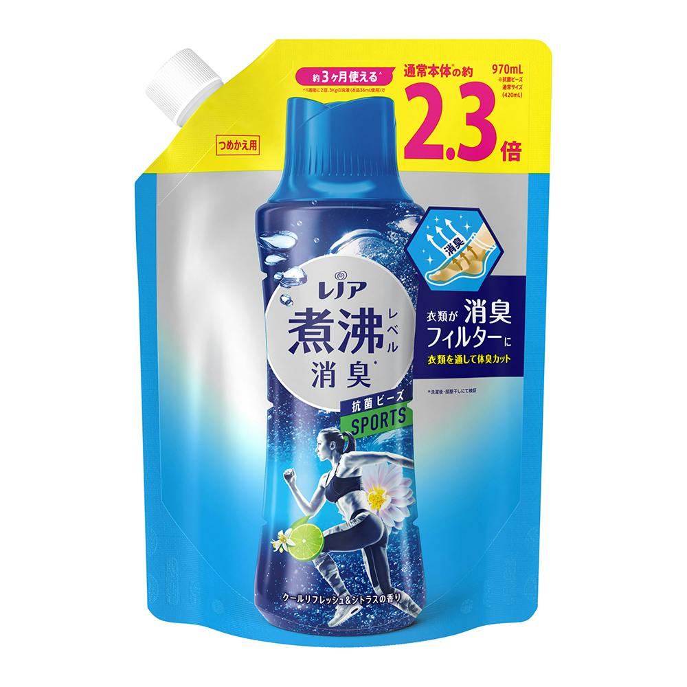 P1_P＆G レノア 煮沸レベル消臭 抗菌ビーズ スポーツ クールリフレッシュ＆シトラスの香り 詰替 特大 970ml 洗濯洗剤  ホームセンター通販【カインズ】