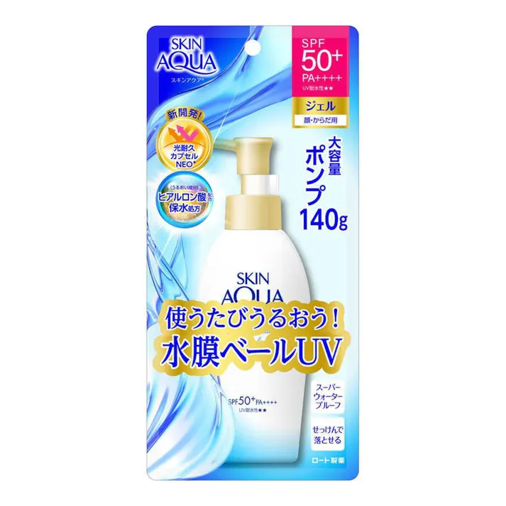 ロート製薬 スキンアクア スーパーモイスチャージェル ポンプ SPF50+/PA++++ 140g