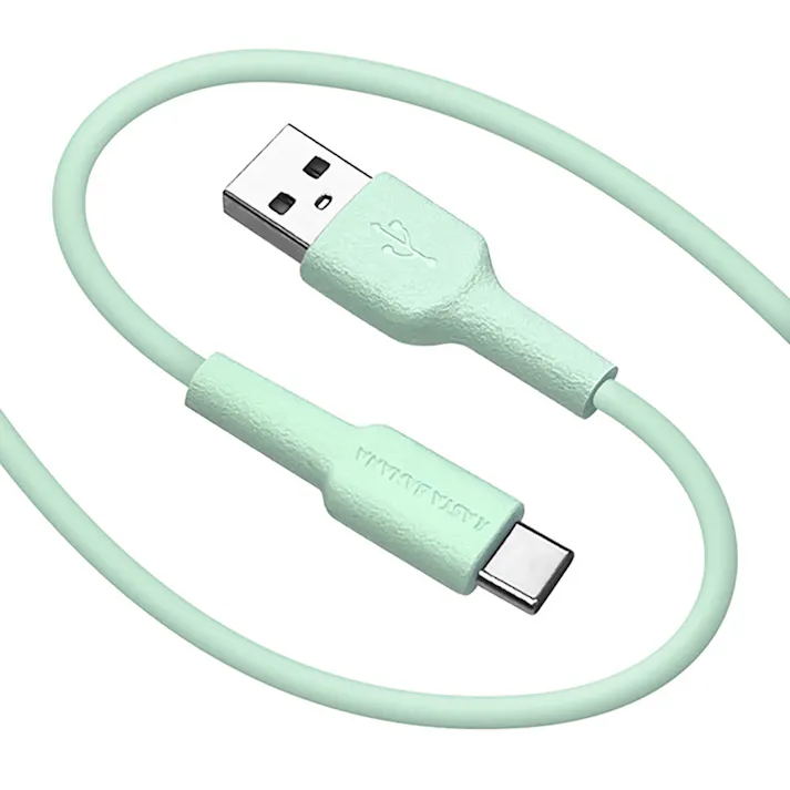 ラスタバナナ 柔らかい TypeA-C充電ケーブル 1.5m ライトグリーン R15CAAC3A02LGR