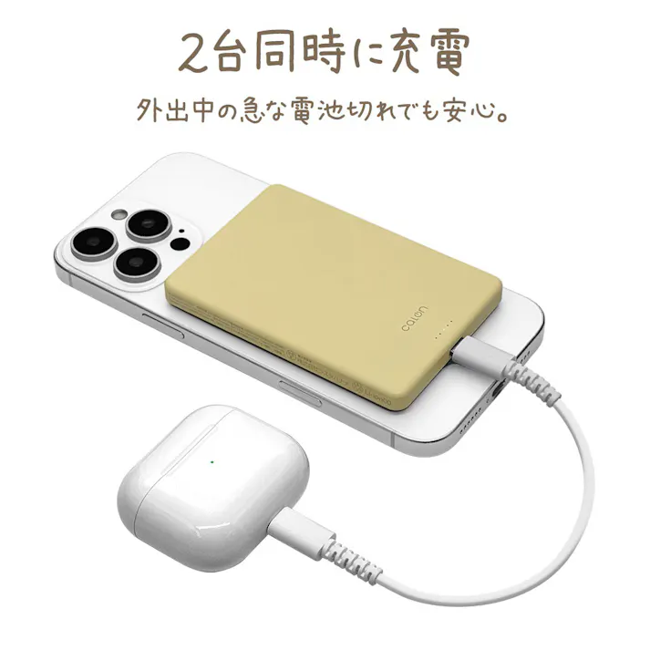 Type-C 1ポート 薄型マグネット付ワイヤレスモバイルバッテリー 5000mAh calon トープ RLI050WCC15W01TA