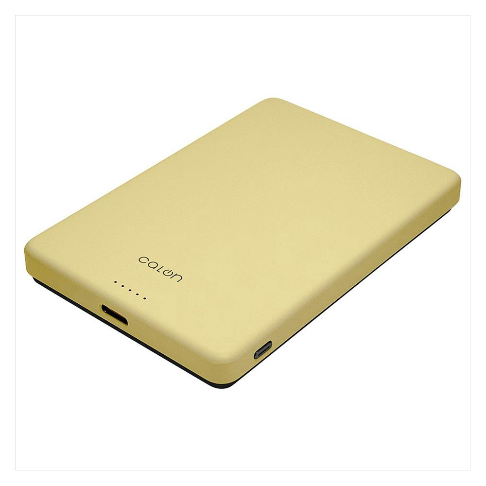 Type-C 1ポート 薄型マグネット付ワイヤレスモバイルバッテリー 5000mAh calon ライトイエロー RLI050WCC15W01LYL