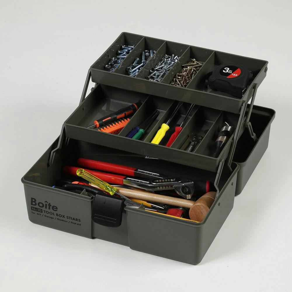 BOITE ツールボックス仕切式 カーキ | 作業工具・作業用品・作業