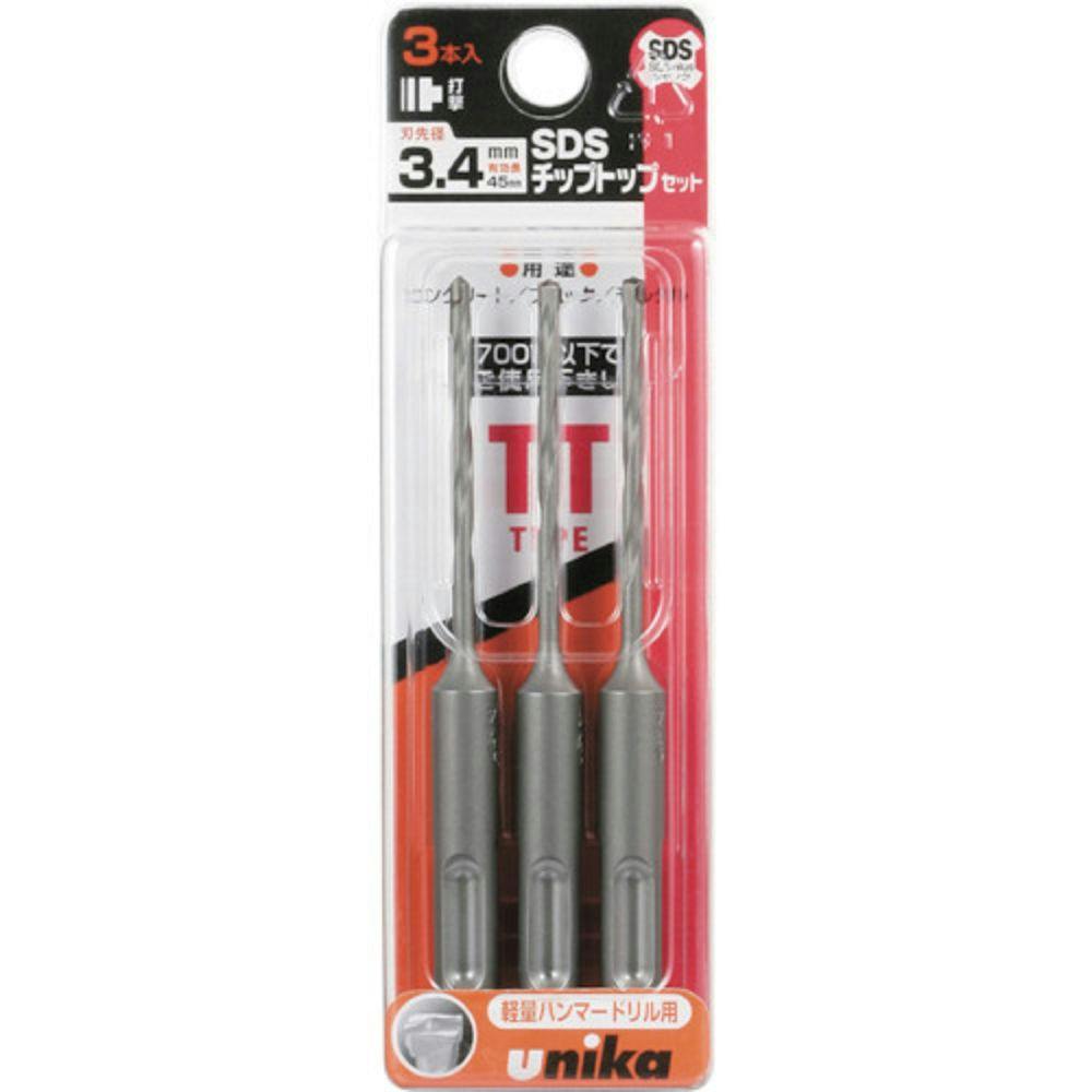 ユニカ チップトップドリルセット 3.4mm DP3-T34L 3本セット コンクリートドリルパーツ ユニカ チップトップドリルセット 3.4mm DP3-T34L 3本セット コンクリートドリルパーツ