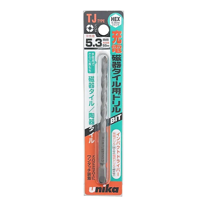 ユニカ 充電磁器タイルドリル用ビット TJタイプ 5.3×100mm TJ5.3X100