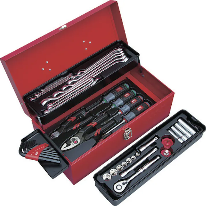 【CAINZ-DASH】京都機械工具 スチール製工具箱 片開きメタルケース レッド 間口405×奥行200×高さ170mm SK120-M【別送品】