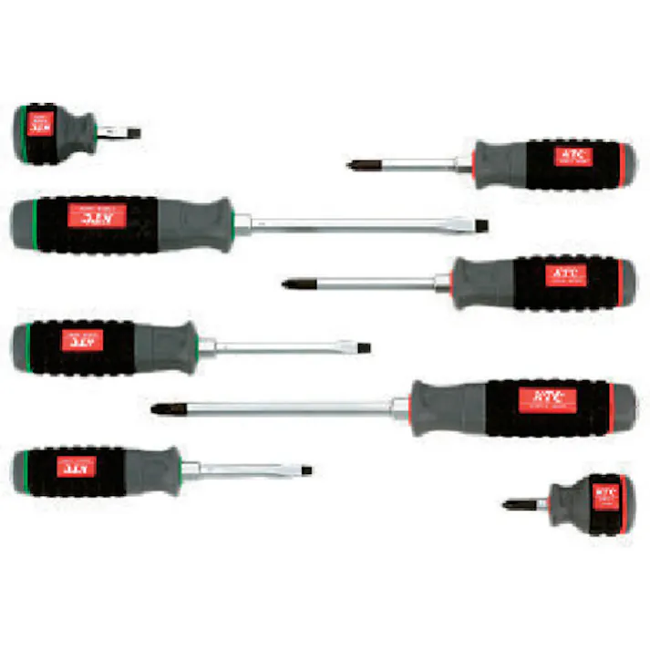 【CAINZ-DASH】京都機械工具 グリップドライバーセット 樹脂柄ドライバセット貫通タイプ(8本組) 刃先マグネット入り 非貫通 TPMD18【別送品】