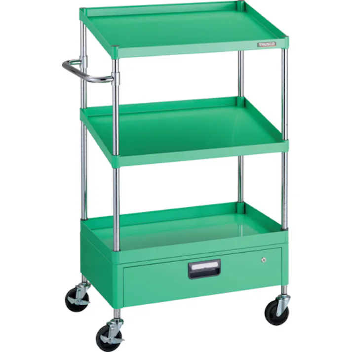 【CAINZ-DASH】トラスコ中山 ツールワゴン フェニックスワゴン 省音 750X500XH1300 1段 傾斜2段 1段引出付 ヤンググリーン PEW-1271N2V-YG【別送品】