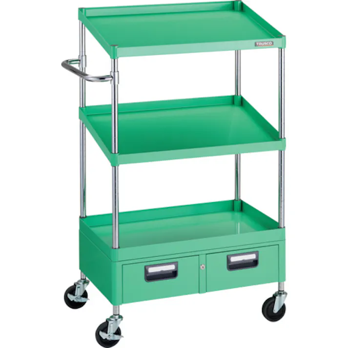 【CAINZ-DASH】トラスコ中山 ツールワゴン フェニックスワゴン 省音 750X500XH1300 1段 傾斜2段 2列引出付 ヤンググリーン PEW-1271N2W-YG【別送品】