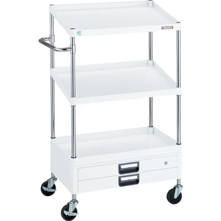 【CAINZ-DASH】トラスコ中山 ツールワゴン フェニックスワゴン 省音 750X500XH1300 1段 傾斜2段 2段引出付 ホワイト PEW-1271N2X-W【別送品】