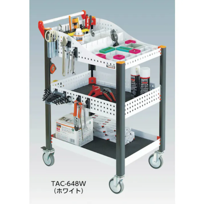 【CAINZ-DASH】トラスコ中山 カスタムワゴン ホワイト633X470 浅棚1枚・深型パンチ棚板付 TAC-648W【別送品】