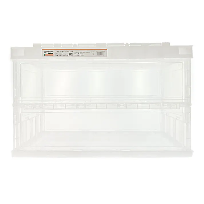 TRUSCO オリコン 薄型折りたたみコンテナ スケルコン 白透明 ロックフタ付 50L