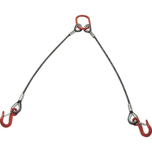 ＴＲＵＳＣＯ ２本吊り玉掛けワイヤロープスリング Ｗスリング フック付き ９ｍｍＸ１ｍ-
