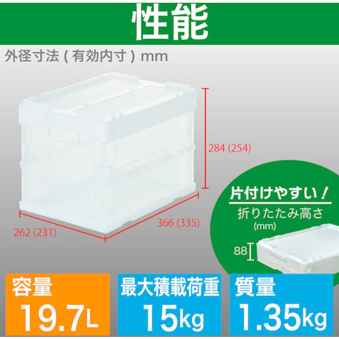 【CAINZ-DASH】トラスコ中山 オリコン　α折りたたみコンテナ　スケルコン　２０Ｌ（蓋付）　透明 TR-SC20【別送品】