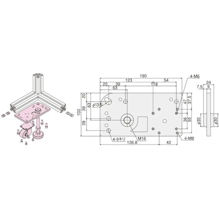 【CAINZ-DASH】トラスコ中山 TSF40用アジャスタキャスタープレートDC L TSFK911【別送品】