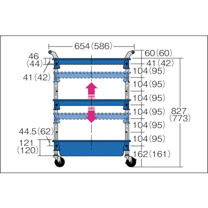 【CAINZ-DASH】トラスコ中山 ツールワゴンロイヤル586×320×833深1浅2 ホワイト TWR-421-W【別送品】