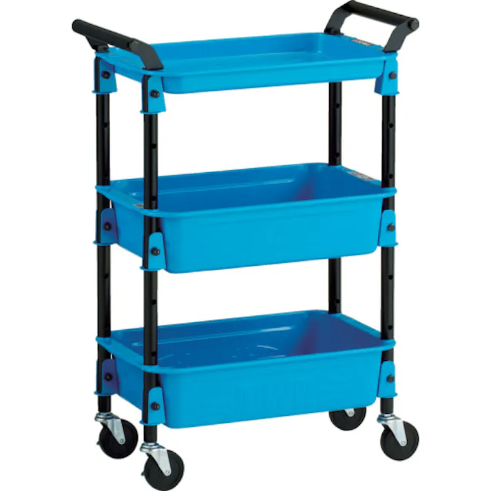 【CAINZ-DASH】トラスコ中山 ツールワゴンロイヤル586×320×833深2浅1 スカイ TWR-4-SB【別送品】