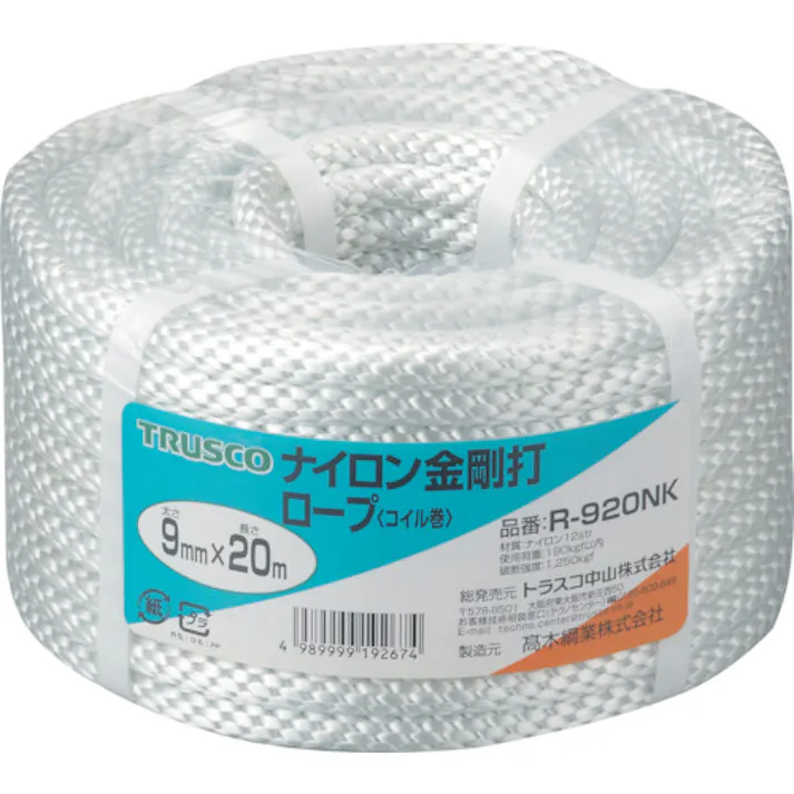 【CAINZ-DASH】トラスコ中山 ナイロンロープ 金剛打 線径9mmX長さ20m R-920NK【別送品】