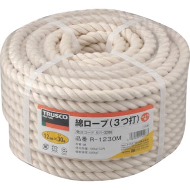 【CAINZ-DASH】トラスコ中山 綿ロープ　３つ打　線径１２ｍｍＸ長さ３０ｍ R-1230M【別送品】