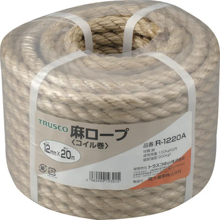 【CAINZ-DASH】トラスコ中山 麻ロープ 3つ打 線径12mmX長さ20m R-1220A【別送品】