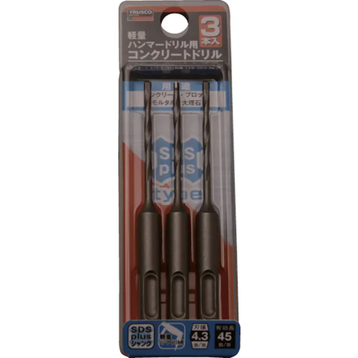 【CAINZ-DASH】トラスコ中山 軽量ハンマードリル用コンクリートドリルセット(SDSplusシャンク) 4.3mm TCD-SDS-43-3P【別送品】