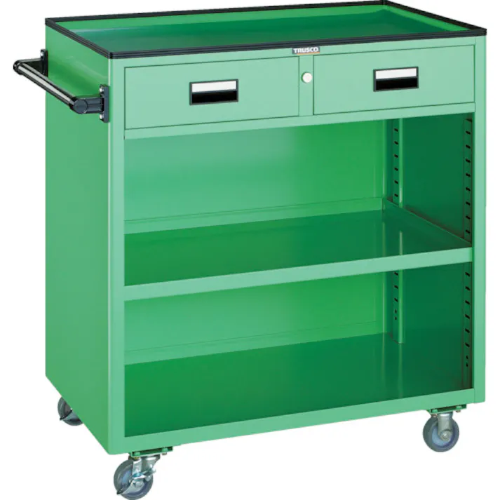 【CAINZ-DASH】トラスコ中山 ツールワゴン 800X500XH880 引出・幕板付 ヤンググリーン NTS-404N-YG【別送品】