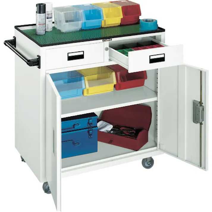 【CAINZ-DASH】トラスコ中山 ツールワゴン 600X400XH880 引出・扉付 ホワイト NTS-503N-W【別送品】