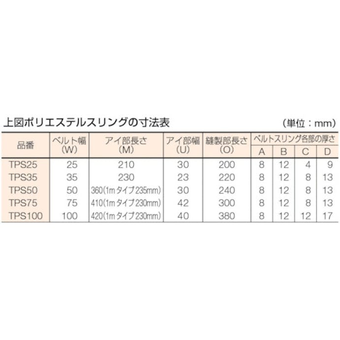 【CAINZ-DASH】トラスコ中山 ポリエステルスリング　ＪＩＳ３級　両端アイ形　１００ｍｍＸ５．０ｍ TPS100-50【別送品】