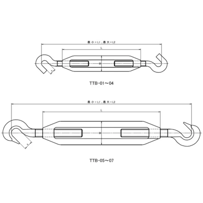 【CAINZ-DASH】トラスコ中山 枠式ターンバックル フック&フックタイプ ねじ径5/32 ユニクロ TTB-01【別送品】