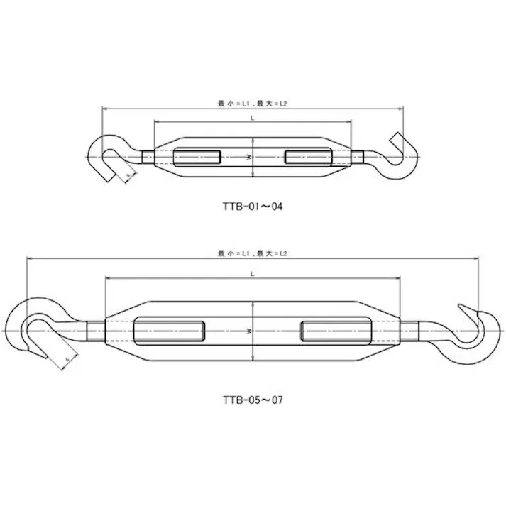 【CAINZ-DASH】トラスコ中山 枠式ターンバックル フック&フックタイプ ねじ径5/8 ユニクロ TTB-07【別送品】