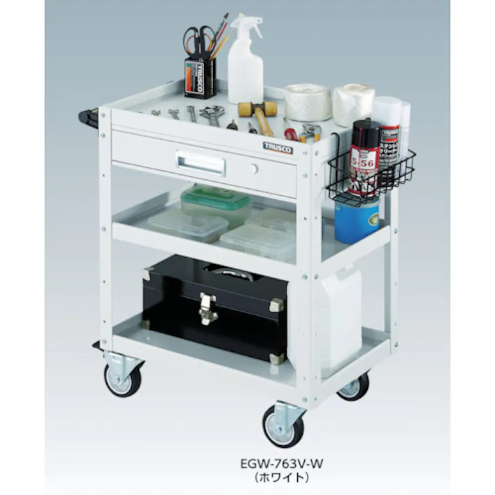 【CAINZ-DASH】トラスコ中山 ツールワゴン イーグルワゴン 750X500 引出付 4輪自在 ヤンググリーン EGW-973VJ-YG【別送品】