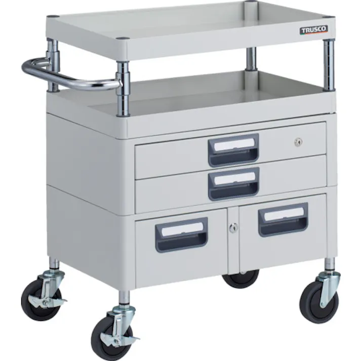 【CAINZ-DASH】トラスコ中山 ツールワゴン フェニックスワゴン 抗菌 省音 600X400XH740 引出付 ホワイト PEW-762XW-W【別送品】