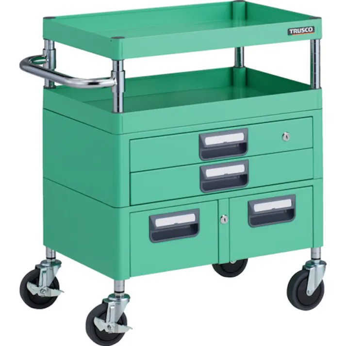 【CAINZ-DASH】トラスコ中山 ツールワゴン フェニックスワゴン 抗菌 省音 600X400XH740 引出付 ヤンググリーン PEW-762XW-YG【別送品】