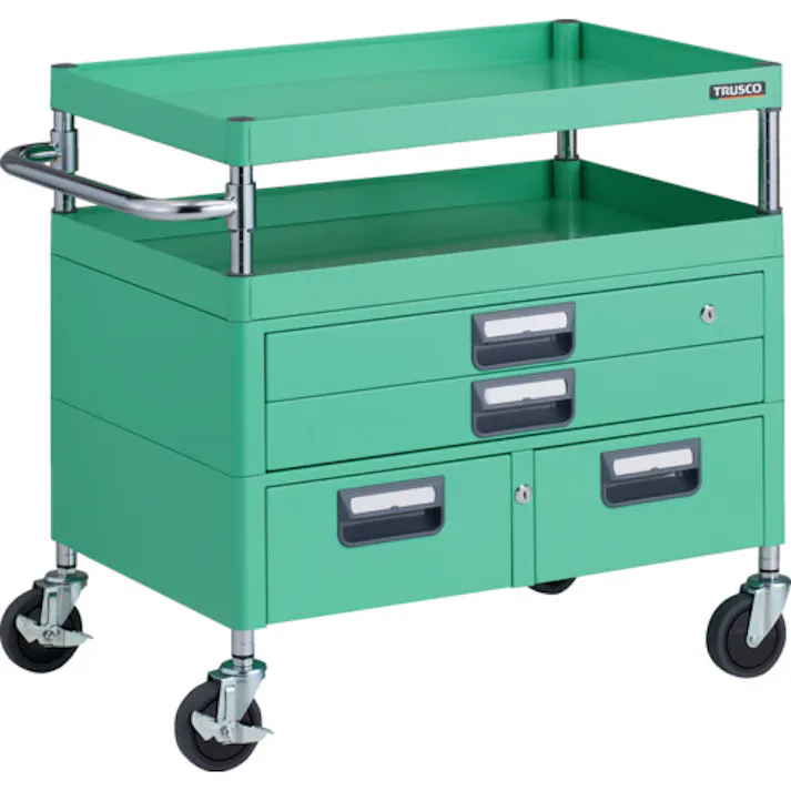 【CAINZ-DASH】トラスコ中山 ツールワゴン フェニックスワゴン 抗菌 省音 750X500XH740 引出付 ヤンググリーン PEW-772XW-YG【別送品】