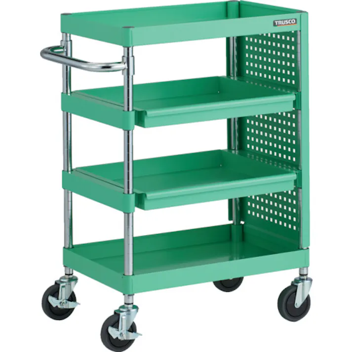 【CAINZ-DASH】トラスコ中山 ツールワゴン フェニックスワゴン 抗菌 省音 600X400 スライド2段 側面パネル付 ヤンググリーン PEW-962M2PL-YG【別送品】