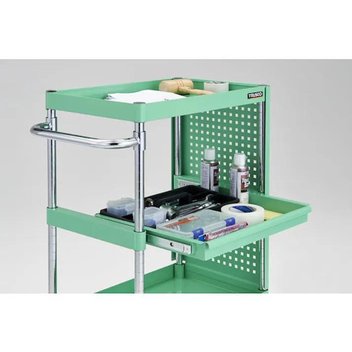 【CAINZ-DASH】トラスコ中山 ツールワゴン フェニックスワゴン 抗菌 省音 750X500 スライド1段 側面パネル付 ヤンググリーン PEW-972M1PL-YG【別送品】