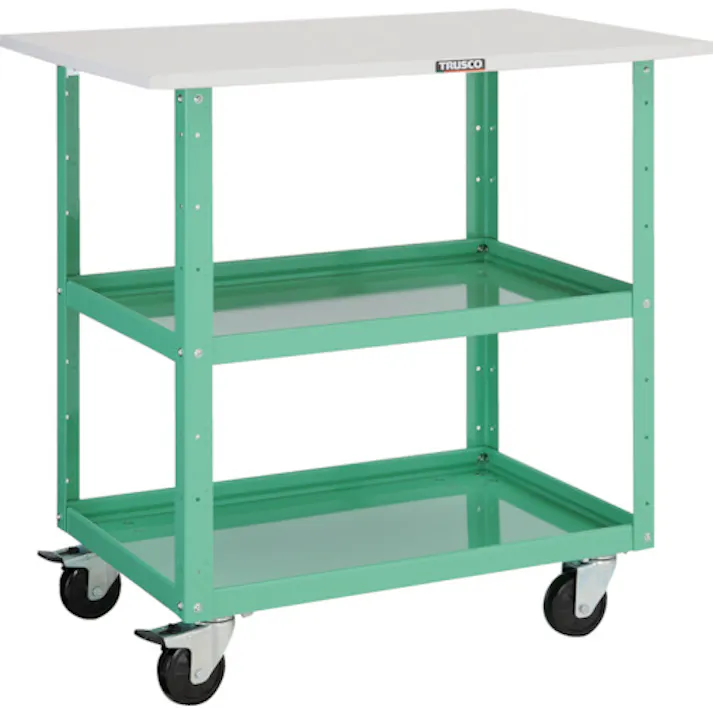 【CAINZ-DASH】トラスコ中山 ツールワゴン イーグルワゴン 750×500×H900 天板付 4輪自在 ヤンググリーン EGW-972TJ-YG【別送品】